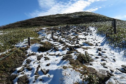 平標山々頂手前から登山道には雪が積もっていました。